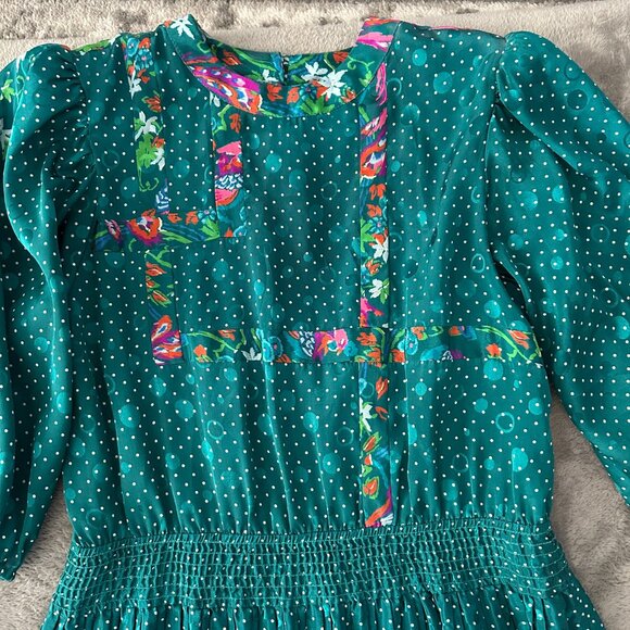 Vintage Susan Freis Green Polka Dot Pleated Dress Women's MEDIUM 80s - Picture 4 of 8